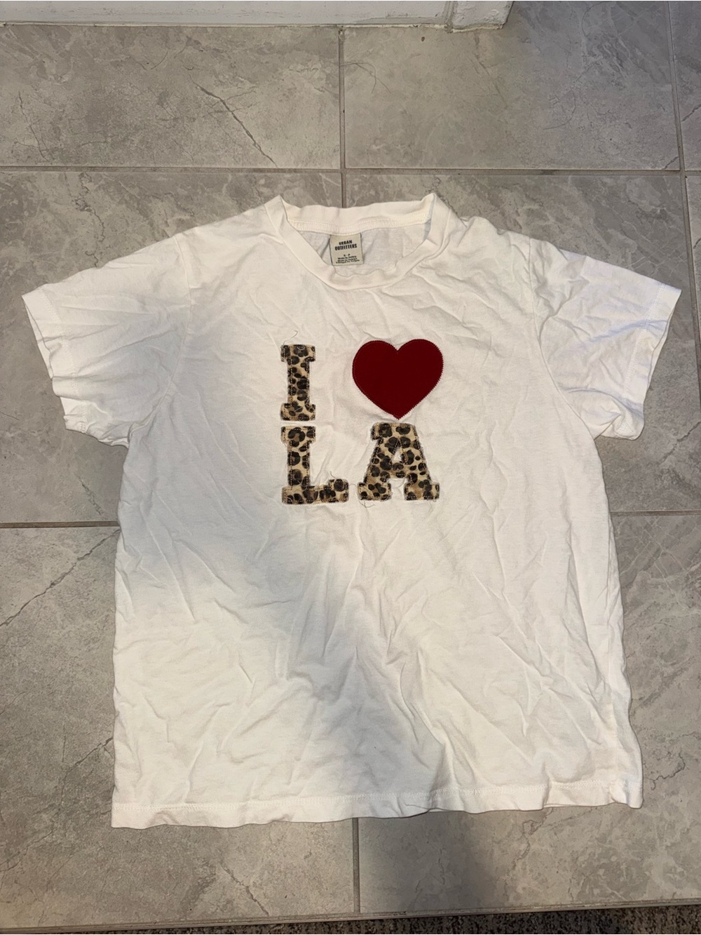 Urban Outfitters White Tee with Red Heart and Leopard LA Graphic